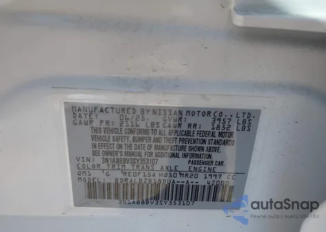 2025 Nissan Sentra S from USA, damaged, VIN 3N1AB8BV3SY353107